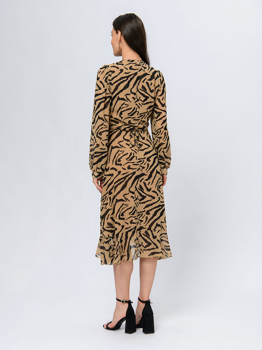 Платье бежевого цвета длины мини с анималистичным принтом - 1001dress фото 3
