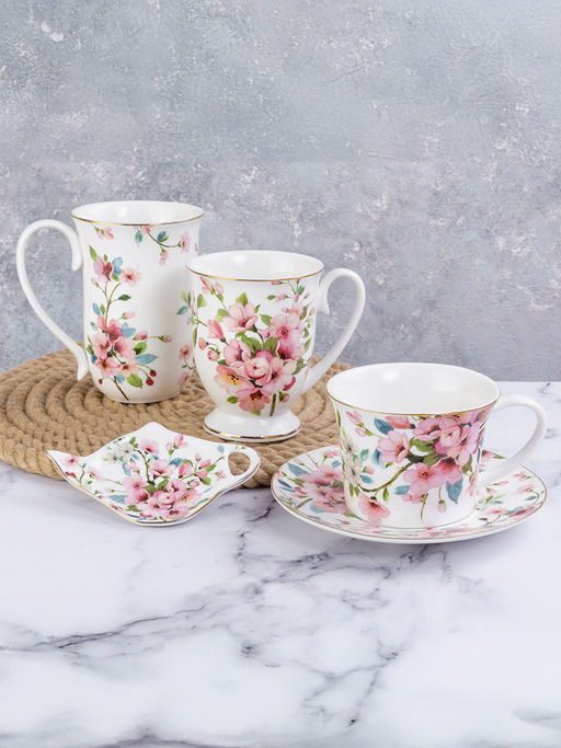 Чайная пара 2 пр. 450 мл 14*11*8,5 см "Яблоневый цвет на белом" NEW BONE CHINA