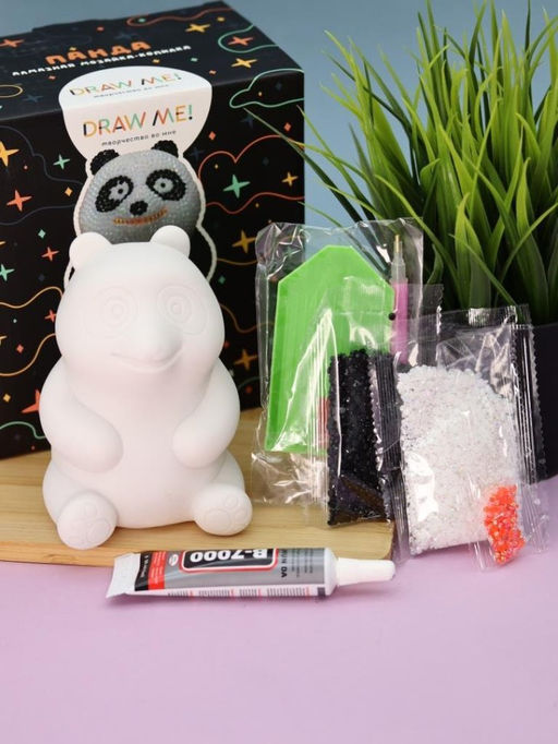 Алмазная мозаика на копилке (нижняя загрузка) Draw Me! Panda, (9*8.5*12 см)