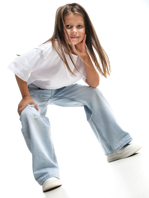 Джинсы клеш рваные для весны и лета 33-1053 св.голубой - Mini maxi фото 11