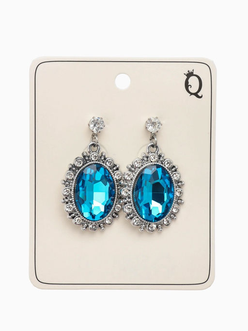 Серьги со стразами "Овал грань", цвет голубой в серебре