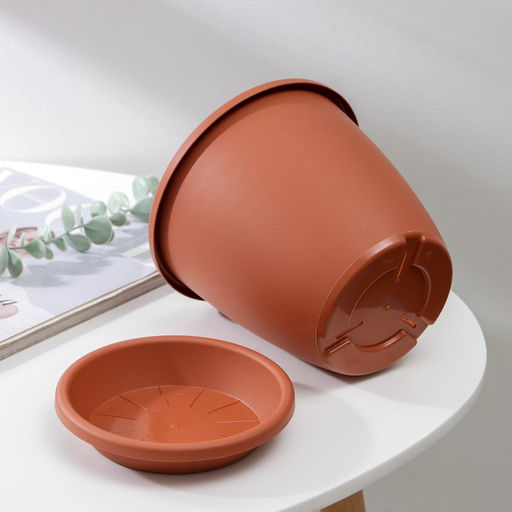 Цена за 2 шт. Горшок для цветов с поддоном «Афина», 2.2 л, пластиковый, коричневый