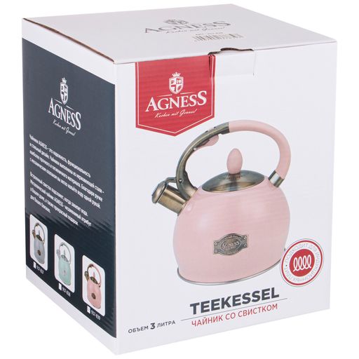 ЧАЙНИК AGNESS СО СВИСТКОМ, СЕРИЯ ТЮДОР, 3,0 Л ТЕРМОАККУМУЛИРУЮЩЕЕ ДНО, ИНДУКЦИЯ  фото 2