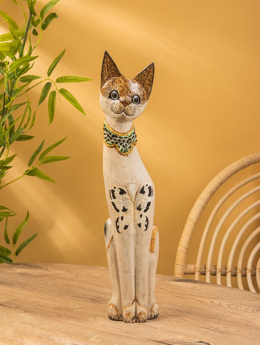 Сувенир «Кошка», белая, 60×12×6 см, дерево, МИКС