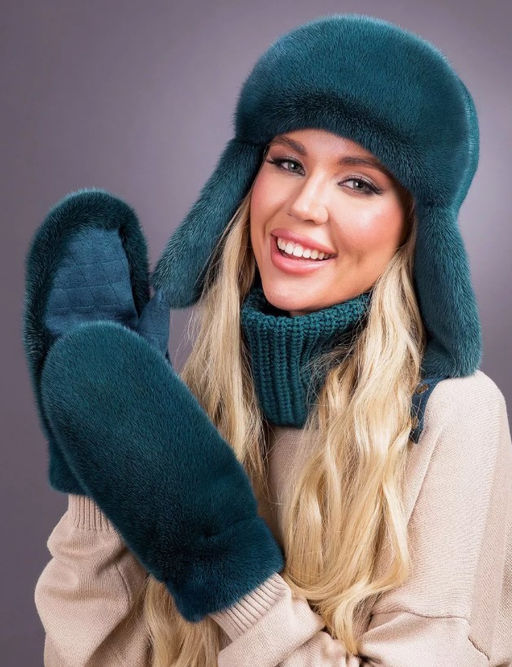 Рукавички норка замша изумруд - Davidovfox фото 7