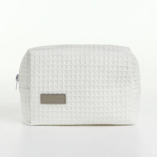 Косметичка женская на молнии TEXTURA, объёмная, средняя, мягкая, вафельная текстура, белая фото 5