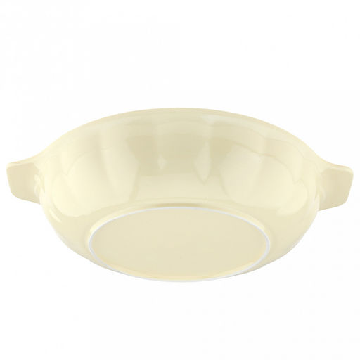 Форма для запекания керамическая "Семейная" 3,4л, д30,5см, h8см, круглая, 2 ручки, общая длина 36,5см, рифленый борт, светло-желтый, в коробке (Китай)