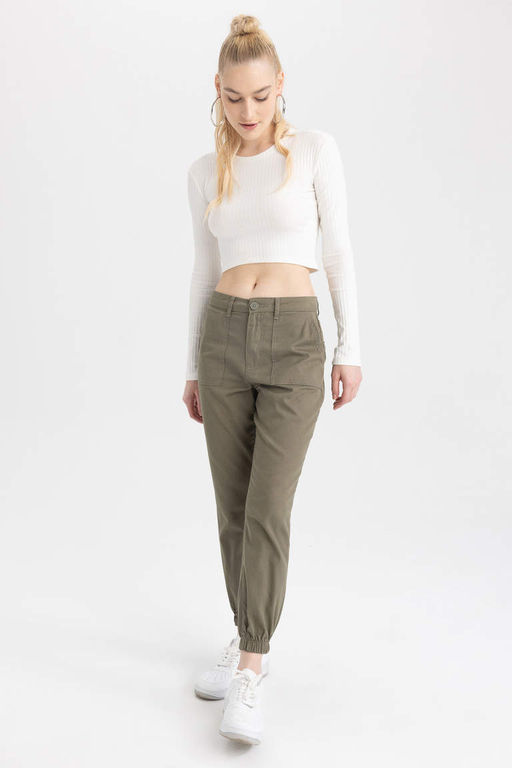 Брюки Jogger стандартной посадки из габардина длиной до щиколотки, 100% хлопок - Defacto фото 3