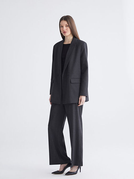 Kruvaze Yaka ?izgili Kad?n Blazer Ceket