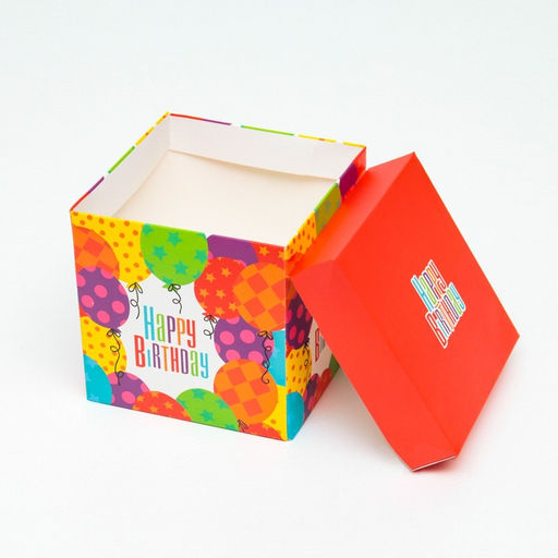 Цена за 12 шт. Коробка Самосборная С днем рождения красная 10х10х10 см - Simaland фото 4