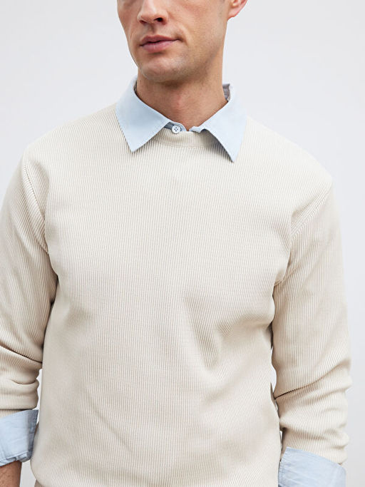 Bisiklet Yaka Fitilli Erkek Triko Kazak