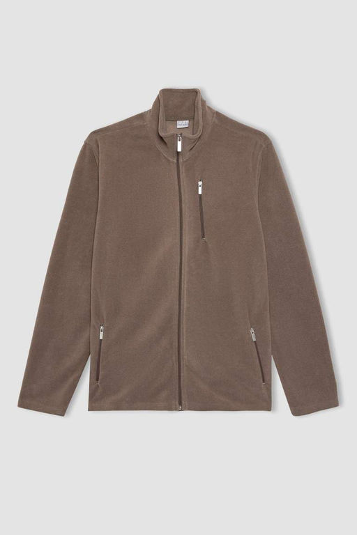 Флисовый кардиган стандартного кроя с воротником-стойкой - Defacto фото 7