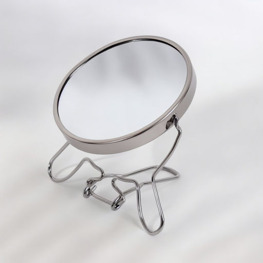 Цена за 2 шт. Зеркало настольное, с увеличением х2, круглое, настенное, двустороннее, 11×18.5 см, (d=9 см), металлическое