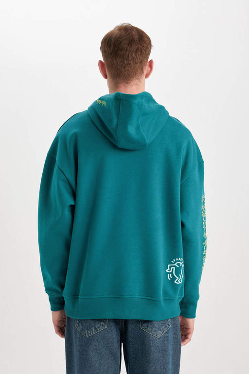 Толстовка оверсайз с капюшоном и принтом на спине Keith Haring - Defacto фото 10