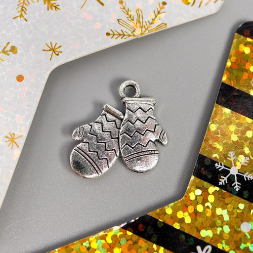 Цена за 10 шт. Декор для творчества металл «Варежки» серебро 1.7×1.6 см