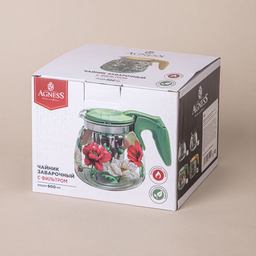 Чайник заварочный 900 мл AGNESS с фильтром "Васильки" арт. 885-111