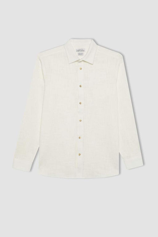 Хлопковая рубашка с длинными рукавами и воротником поло стандартного кроя - Defacto фото 7