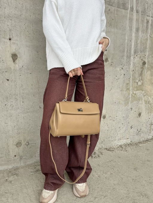 Женская кожаная сумка-портфель 8399-2 Бежевый - Sergio valentini фото 9