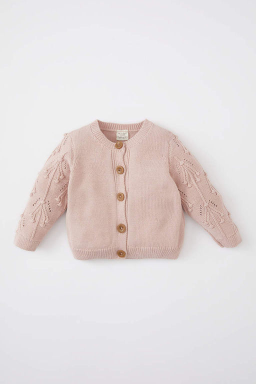 Трикотажный кардиган с круглым вырезом для маленьких девочек