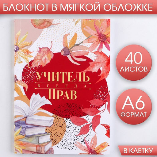 Блокнот Учитель всегда прав, мягкая обложка, А6, 40 листов