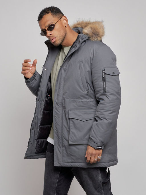 Парка мужская зимняя удлиненная с мехом темно-серого цвета 8318TC - Wonderrman фото 9
