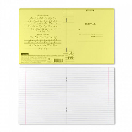 Цена за 10 шт. Тетрадь школьная ученическая с пластиковой обложкой на скобе ErichKrause Классика CoverPrо fizzy, Neon, желтый, А5+, 12 листов, линейка  фото 29