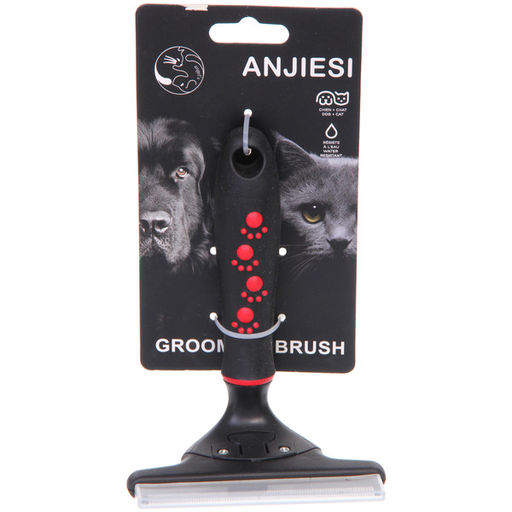 Расческа - фурминатор с кнопкой самоочистки для животных "ПРОФФ - МОЙ БРО", прорезиненная ручка, цвет черный, 11*14,5см