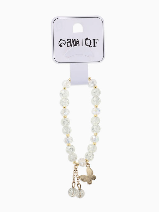 Браслет с подвесками "Сахарный" бабочка, шар №8, цвет белый в золоте