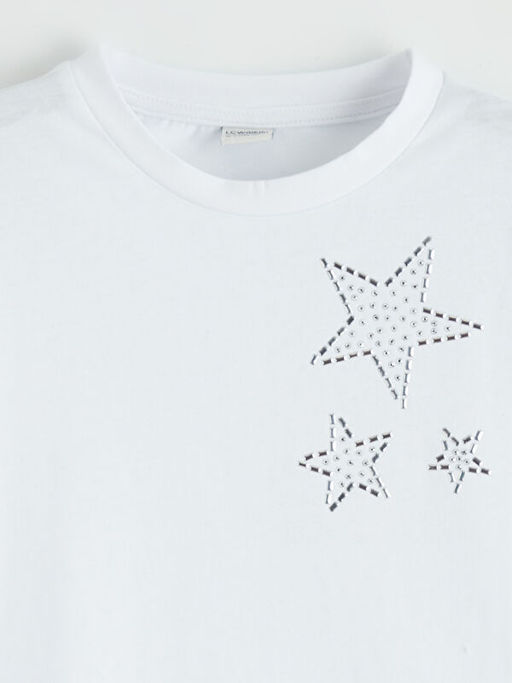 Bisiklet Yaka Y?ld?z Bask?l? K?z ?ocuk Ti??rt