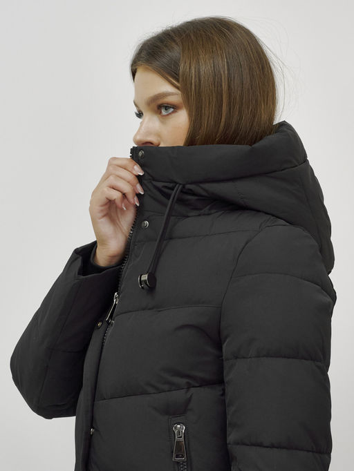 Пальто утепленное стеганное зимнее с капюшоном женское черного цвета 9636_1Ch - Mtforce фото 13