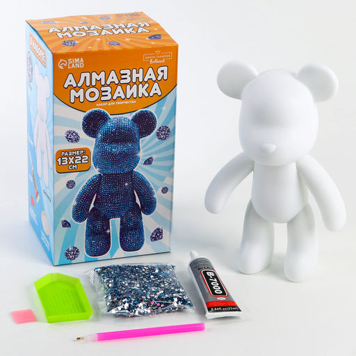 Алмазная мозаика на фигурке с полным заполнением «Медведь», синий