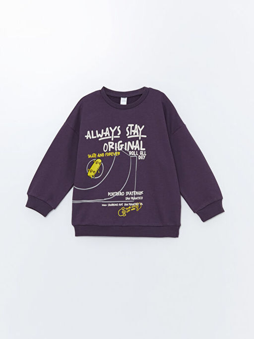 Bisiklet Yaka Uzun Kollu Bask?l? Erkek Bebek Sweatshirt