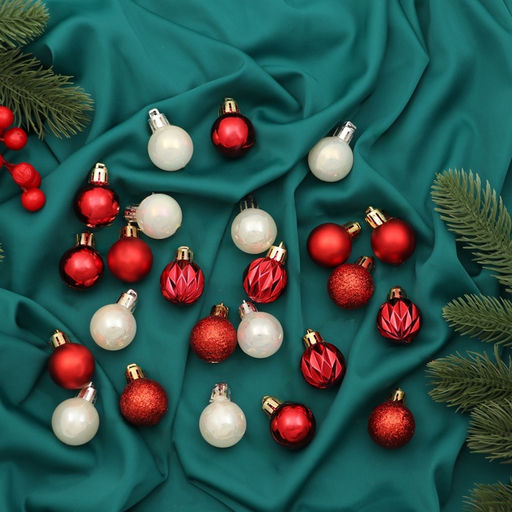 Ёлочные игрушки Мелодия грани, d=3 см, набор 24 шт., белый/красный