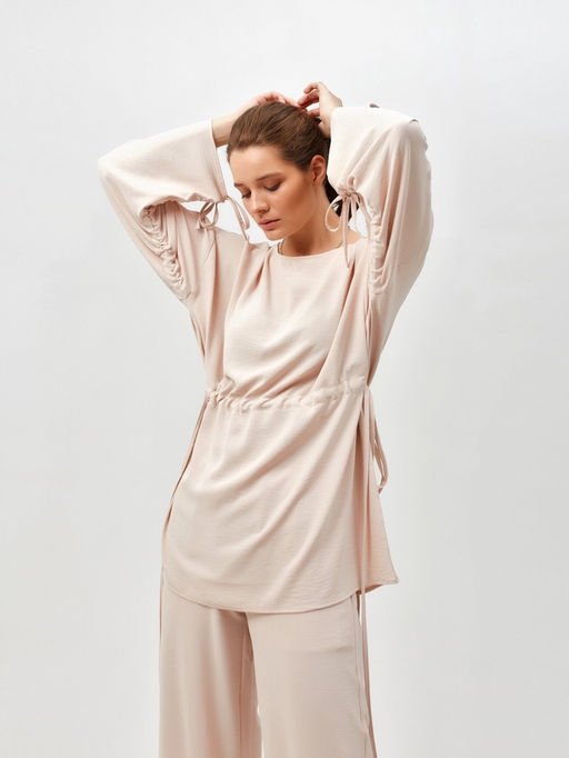Костюм женский (туника, брюки) MINAKU: Casual Collection, размер 50, бежевый