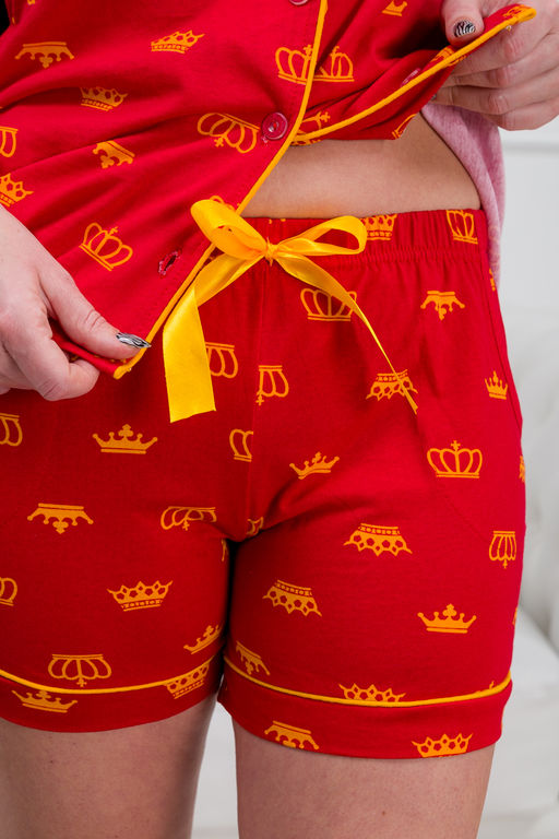 Пижама женская из жакета и шорт из кулирки Мальвина короны, красный - Амадэль фото 10