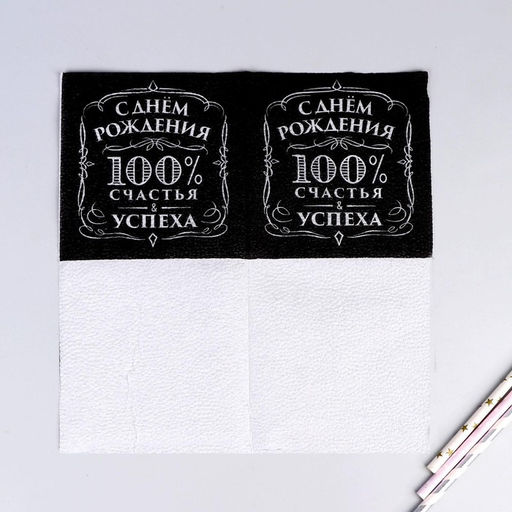 Цена за 2 шт. Салфетки бумажные «С днём рождения», 100% счастья, однослойные, 24х24 см, набор 20 шт.