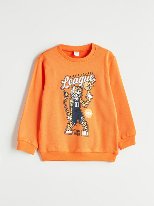 Bisiklet Yaka Bask?l? Erkek ?ocuk Sweatshirt