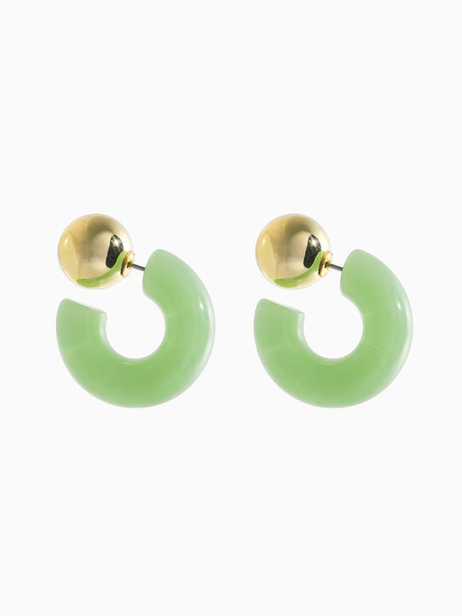 Серьги акрил "Полукольцо с бусиной №14", цвет светло-зелёный в золоте