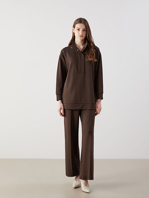 Dik Yaka D?z Oversize Kad?n Sweatshirt Tunik