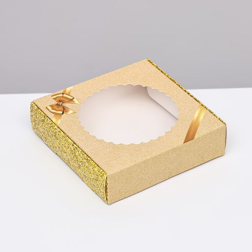 Цена за 2 шт. Коробка сборная с окном, «Золотой бант», 11.5×11.5×3 см