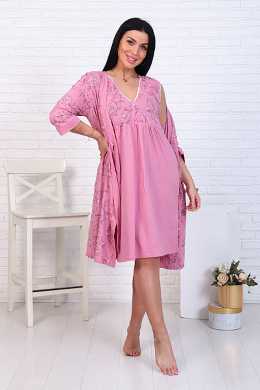 Пеньюар с сорочкой для беременных и кормящих мам, цветы, сухая роза (08520-14) - Плиона фото 14