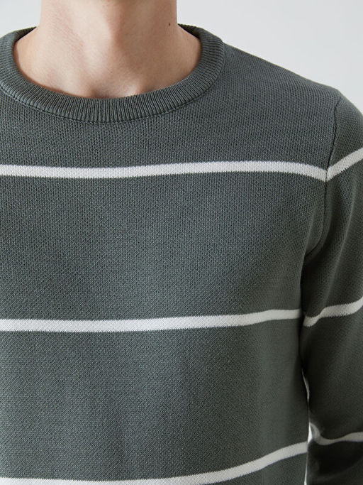 Bisiklet Yaka Uzun Kollu ?izgili Erkek Triko Kazak