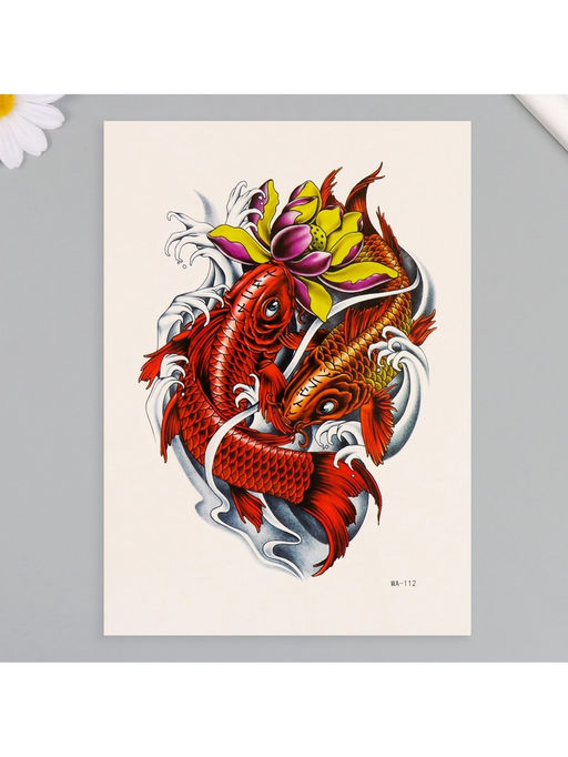 Цена за 2 шт. Переводная тату на тело цветная Красные карпы, 26.1?14.6 см