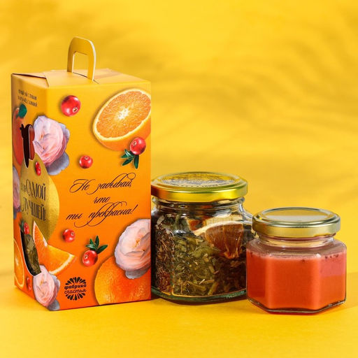 Подарочный набор Для самой лучшей: черный чай с травами и фруктами 25 г, крем-мед с клюквой 120 г.