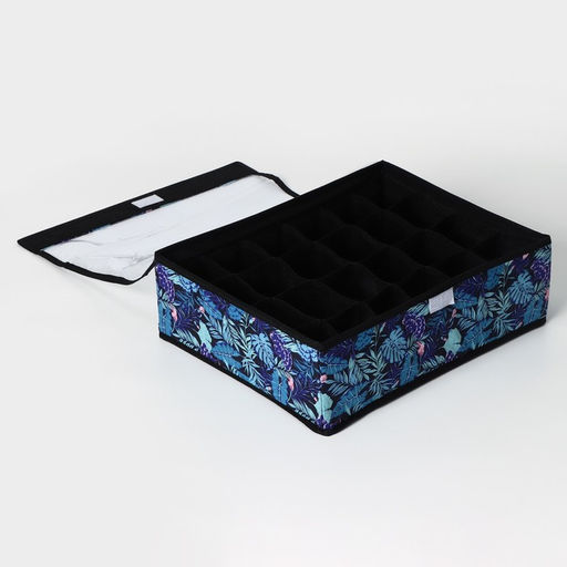 Органайзер для хранения белья Доляна Тропики, 24 ячейки, с прозрачной крышкой, 383012 см, синий  фото 4