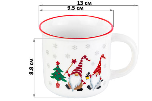 Кружка 400 мл 13*9,5*8,8 см Гномики с елкой с красной каймой NEW BONE CHINA - Elan gallery фото 2