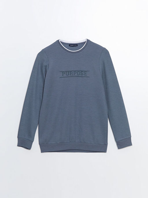 Bisiklet Yaka Uzun Kollu Bask?l? Erkek Sweatshirt