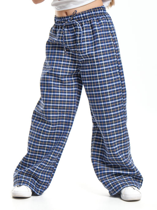 Брюки палаццо спортивные штаны для девочки одежда в клетку UD 7942 св.синяя клетка - Mini maxi фото 6