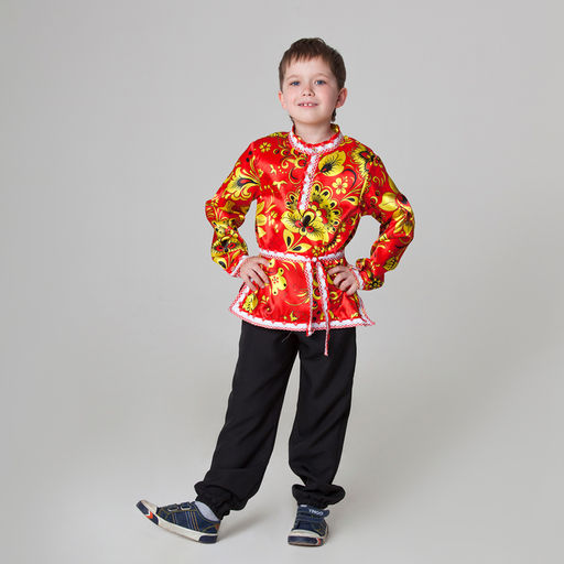 Русская народная рубаха Хохлома, атлас, р. 32, рост 122-128 см, красная