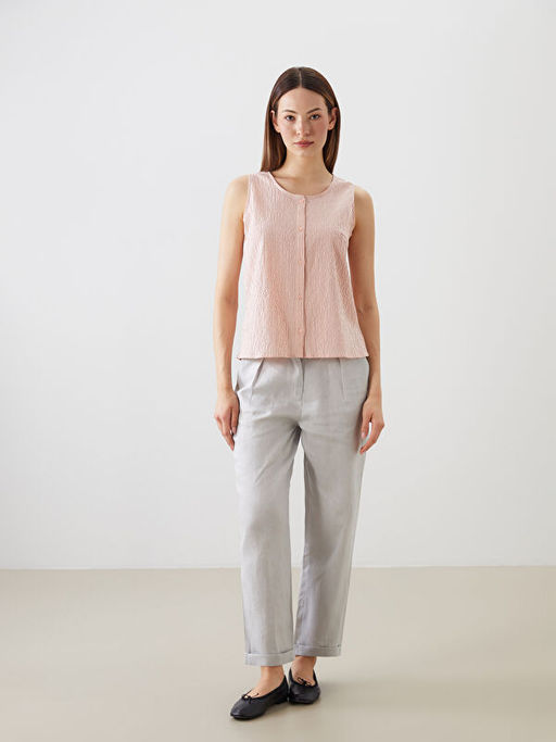 Bisiklet Yaka ?izgili Poplin Bluz